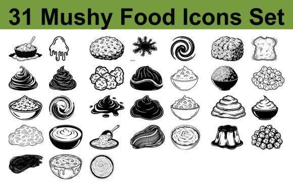 31 Mushy Food Icons Set: A Versatile Resource for Creative Projects