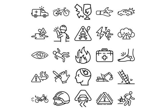 Accidents Outline Vector Icon Set Safe: A Practical Tool for Visual Communication