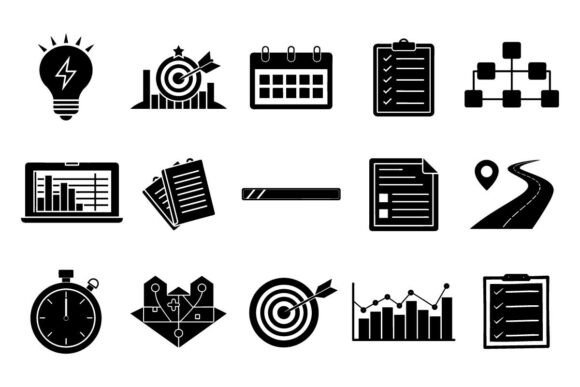 Action Plan Vector Icon Set – Strategy: Enhancing Clarity and Efficiency in Planning