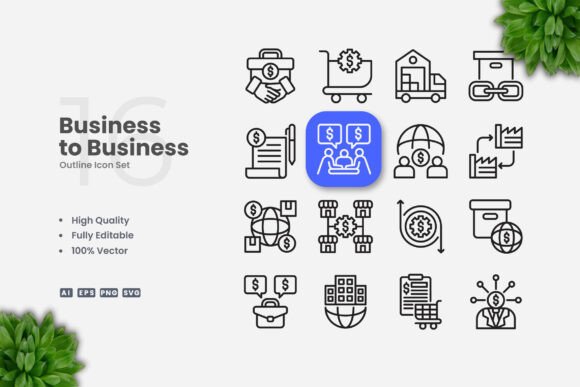 Business to Business Outline Icons: A Modern Design Solution for Diverse Applications