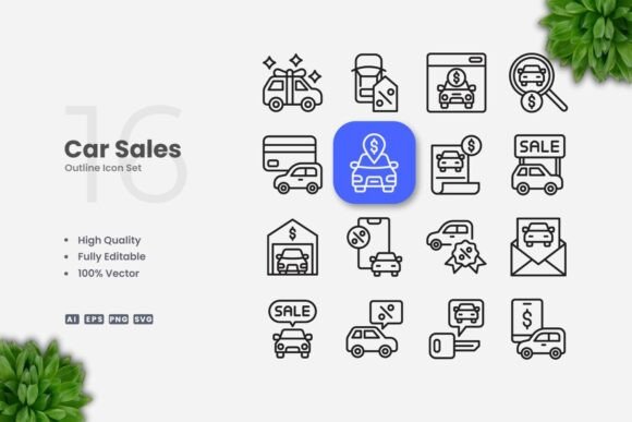 Car Sales Outline Icons: Simple and Effective