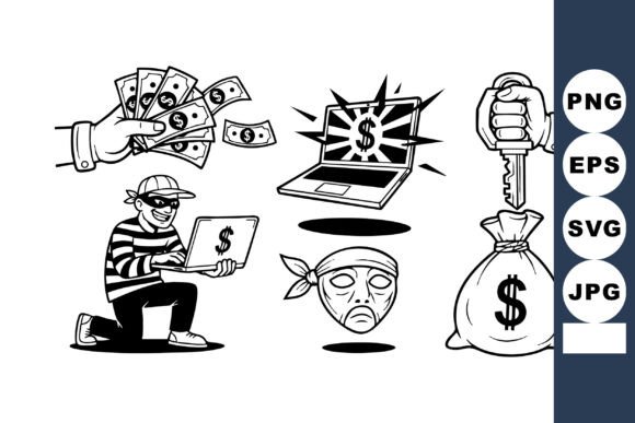 Comic Cyber Thief Icons: Darkly Humorous Visuals for Cybersecurity Awareness