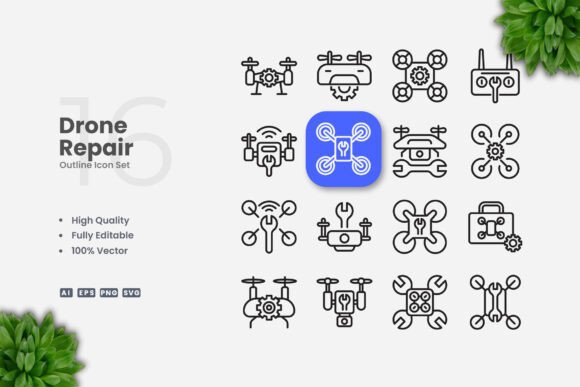 Drone Repair Outline Icons for Every Creative Need