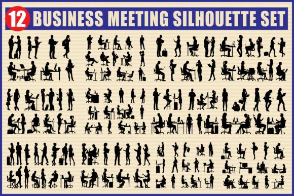 Enhance Your Office Visuals with the 12 Business Meeting Silhouette Set