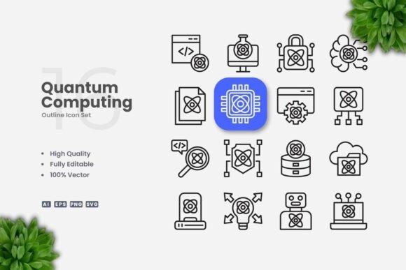 Quantum Computing Outline Icons for Professional Design Needs