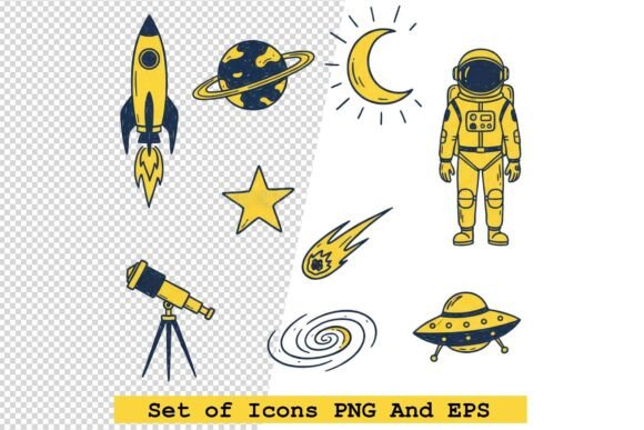 Set of Space Icons in Hand Drawn Vector