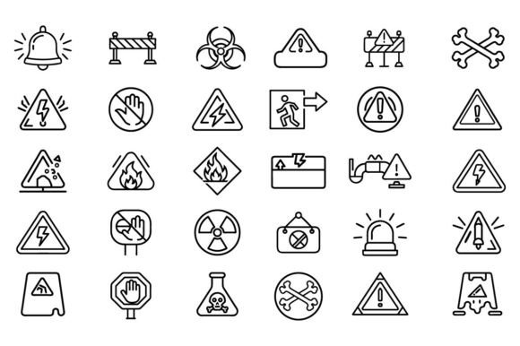 Warning Line Icon Set Safety, Caution