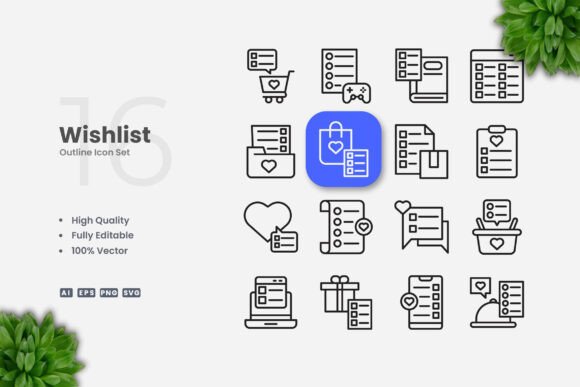 Wishlist Outline Icons for Simple Design